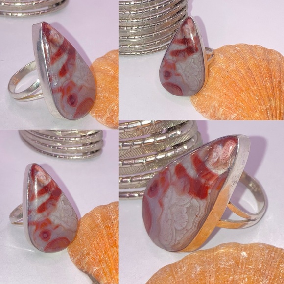 Mexican Laguna Agate Gemstone Handmade Boho Ring - Picture 4 of 5